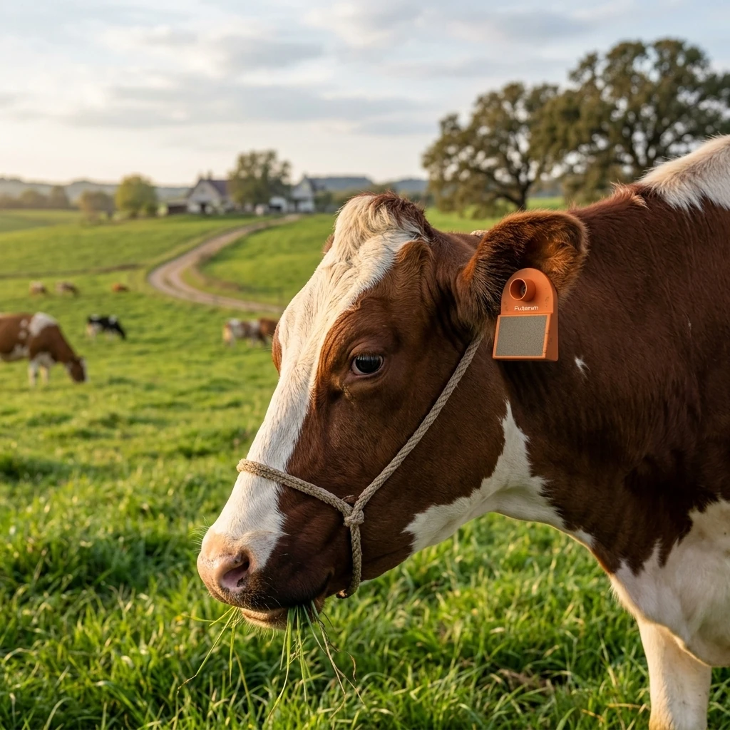 Cattle wearing a Fullanim T106 ear tag in a pasture