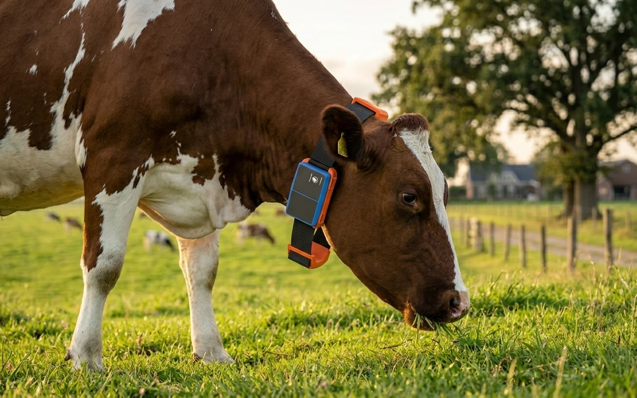 Grazing cattle wearing a Fullanim C106 collar